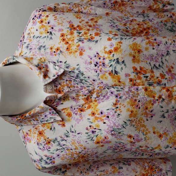 H&M Linen Floral Cropped Boxy Shirt Women's Size Large - Picture 2 of 11